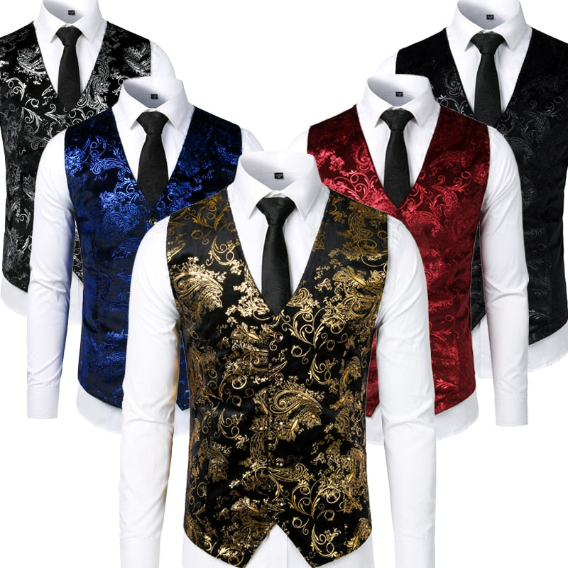 Gold Steampunk Vest Men Suit Gilet Paisley Vests For Men