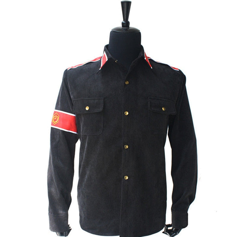 MJ Michael Jackson RED & Black CTE Corduroy Outwear Shirt Jacket With arm-bands In All Size